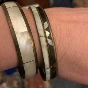 3 Vintage Mother of Pearl Inlay Bangle Bracelets